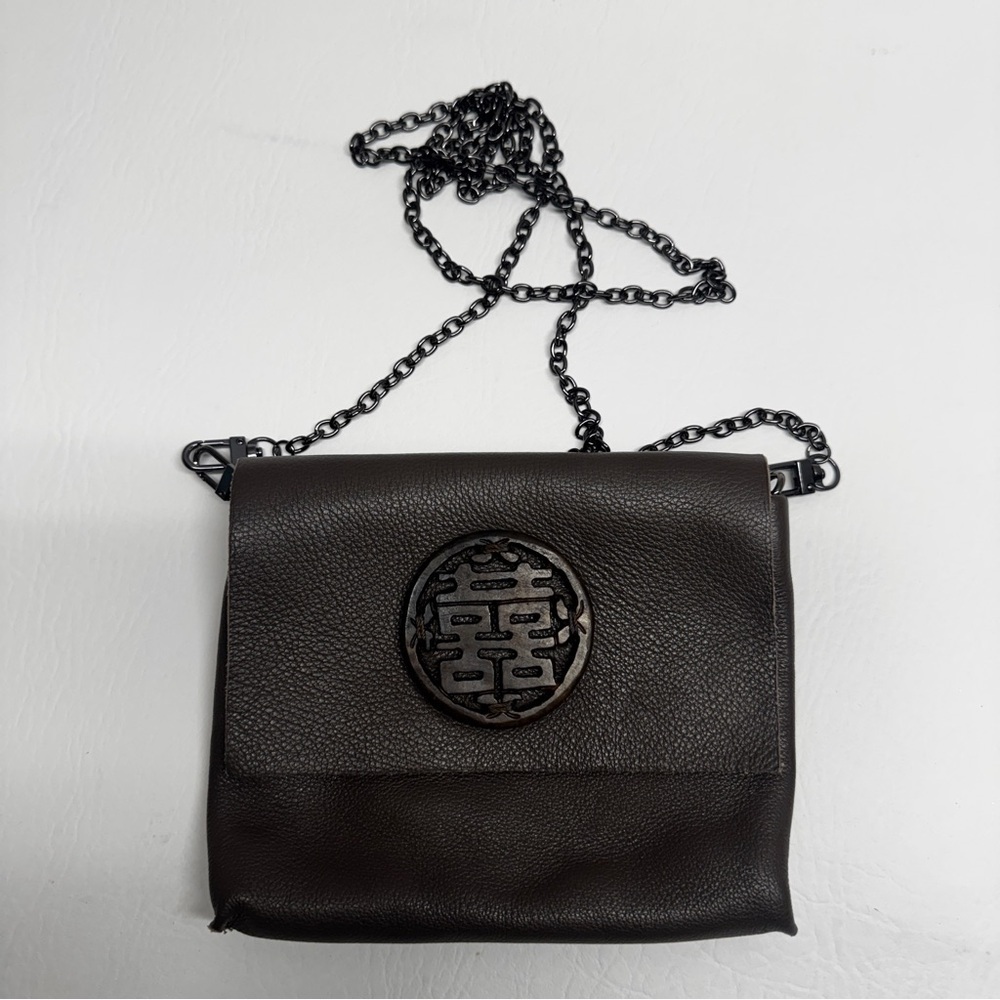 evoke Elegant brown/ charcoal Leather Crossbody mini Bag